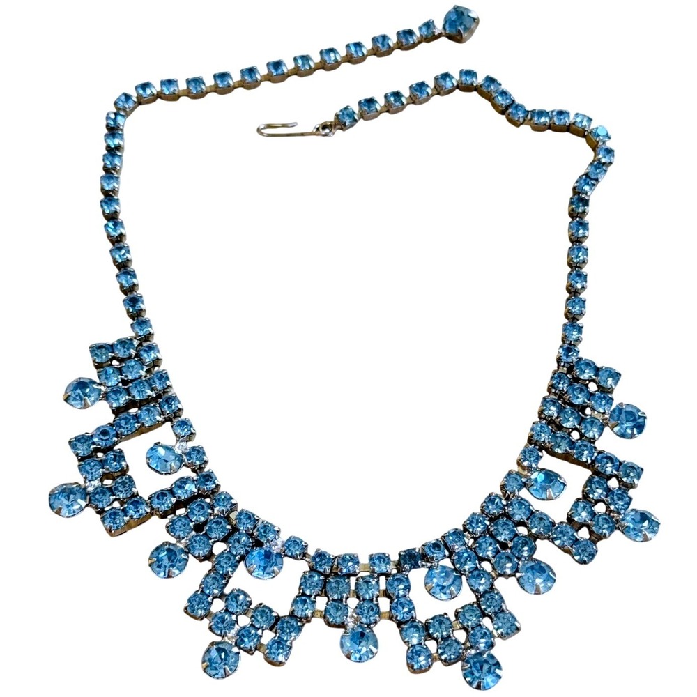 Regal Necklace VTG Jewels Austrian Crystal Rhinestone Art Deco Blue Choker 15"